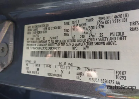 2014 Ford Escape Titanium z USA, uszkodzony, nr VIN 1FMCU0JX3EUB34011